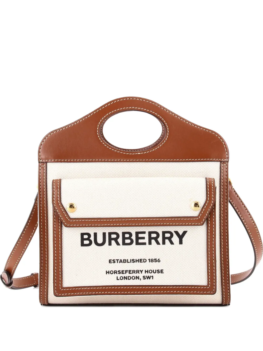 Burberry Pre-Owned Borsa a tracolla mini in pelle e tela con tasca e logo - Marrone