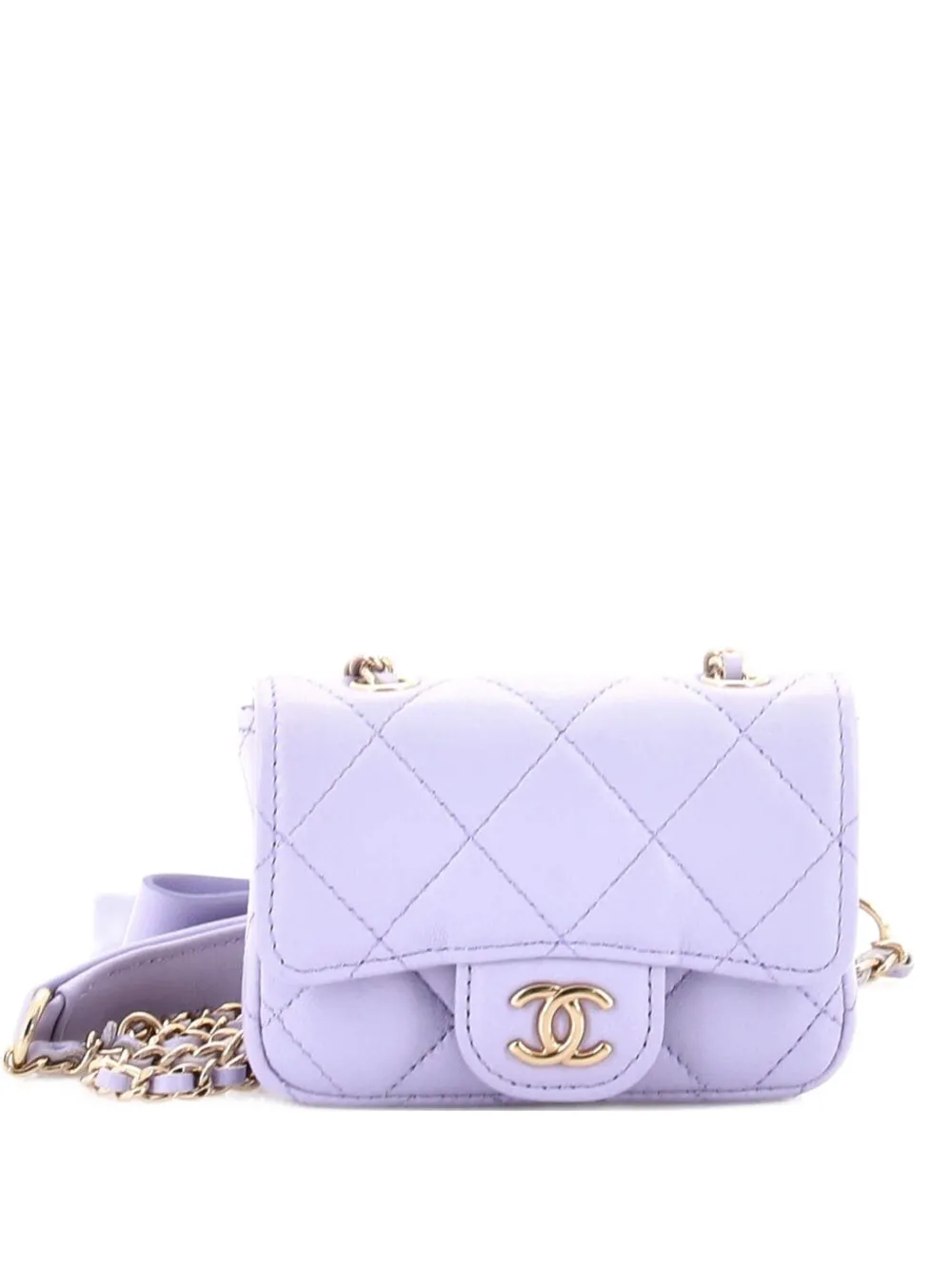CHANEL Pre-Owned Bow Strap Classic Flap Clutch with Chain Quilted Lambskin Mini shoulder bag - Viola