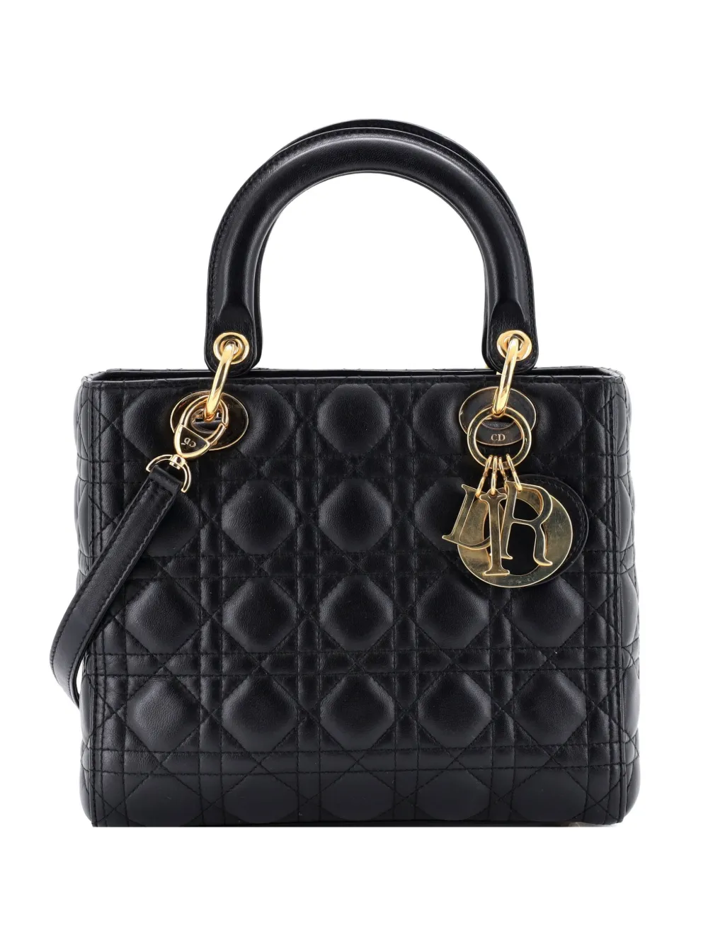 Christian Dior Pre-Owned Lady Dior Bag Cannage Quilt Lambskin Medium satchel - Nero