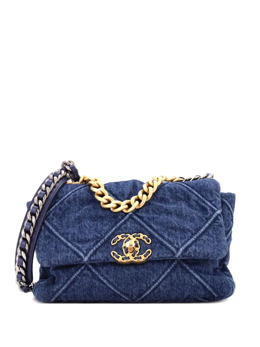 CHANEL Pre-Owned 19 Flap Bag Quilted Denim Medium shoulder bag - Blu