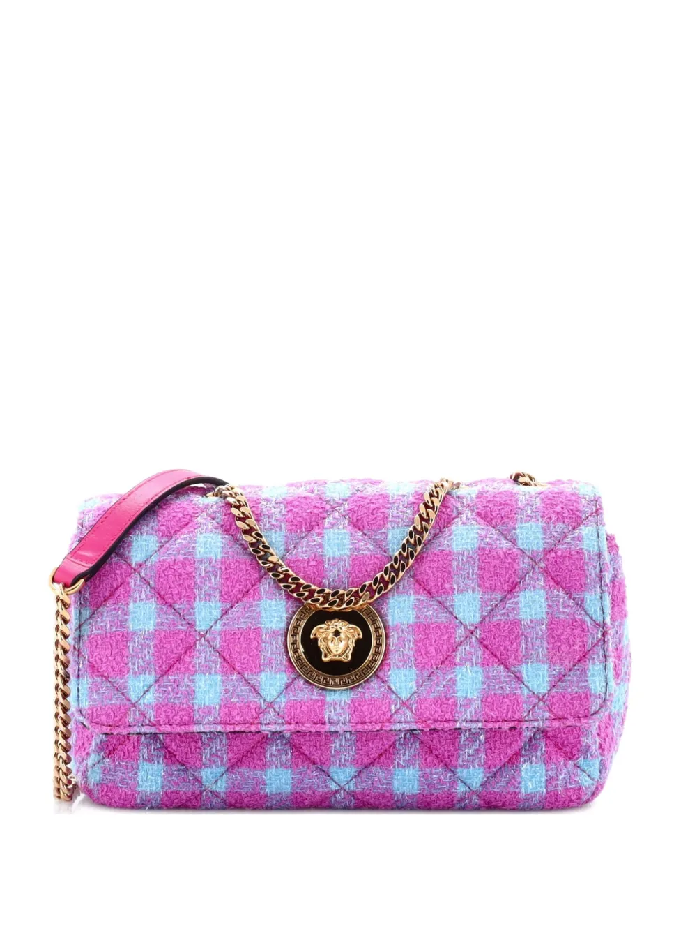 Versace Pre-Owned Medusa Icon Chain Flap Bag Quilted Tweed East West shoulder bag - Rosa