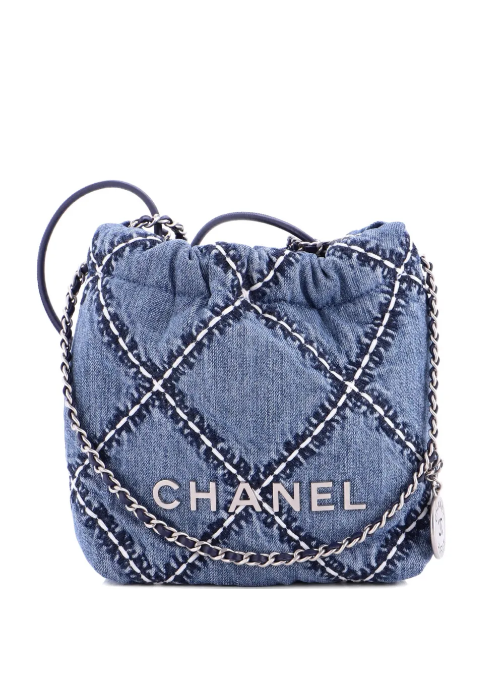 CHANEL Pre-Owned 22 Chain Quilted Stitched Denim Mini hobo bag - Blu
