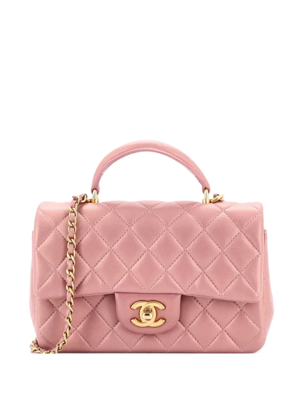 CHANEL Pre-Owned Classic Single Flap Top Handle Bag Quilted Iridescent Lambskin Mini shoulder bag - Rosa