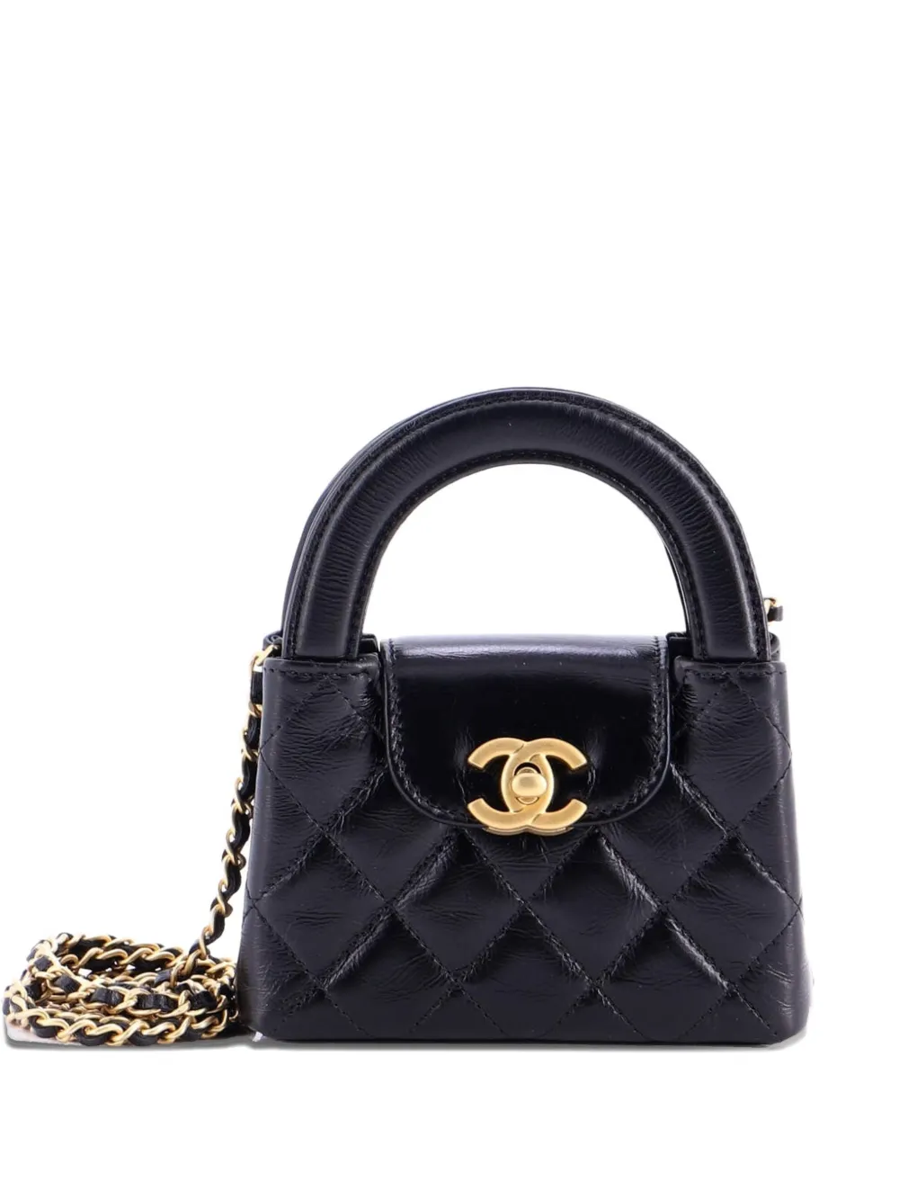 CHANEL Pre-Owned Kelly Top Handle Shopping Bag Quilted Shiny Aged Calfskin Nano crossbody bag - Black