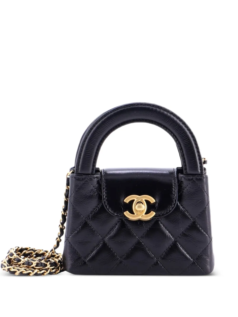 CHANEL Pre-Owned Kelly Top Handle Shopping Bag Quilted Shiny Aged Calfskin Nano crossbody bag - Nero