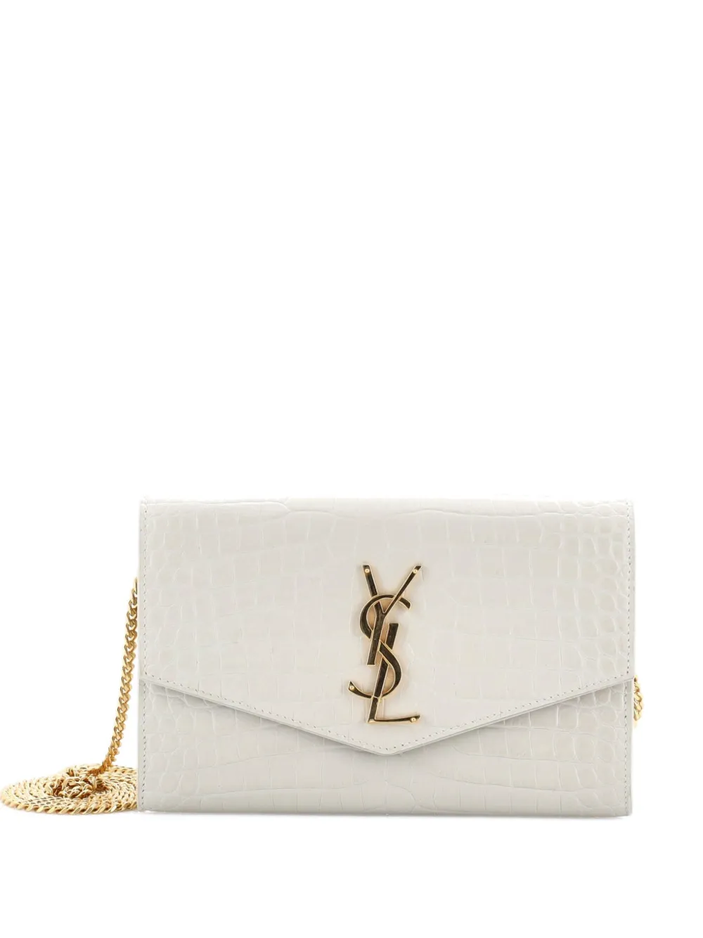 Saint Laurent Pre-Owned Borsa a tracolla Uptown in pelle goffrata effetto coccodrillo con catena - Toni neutri