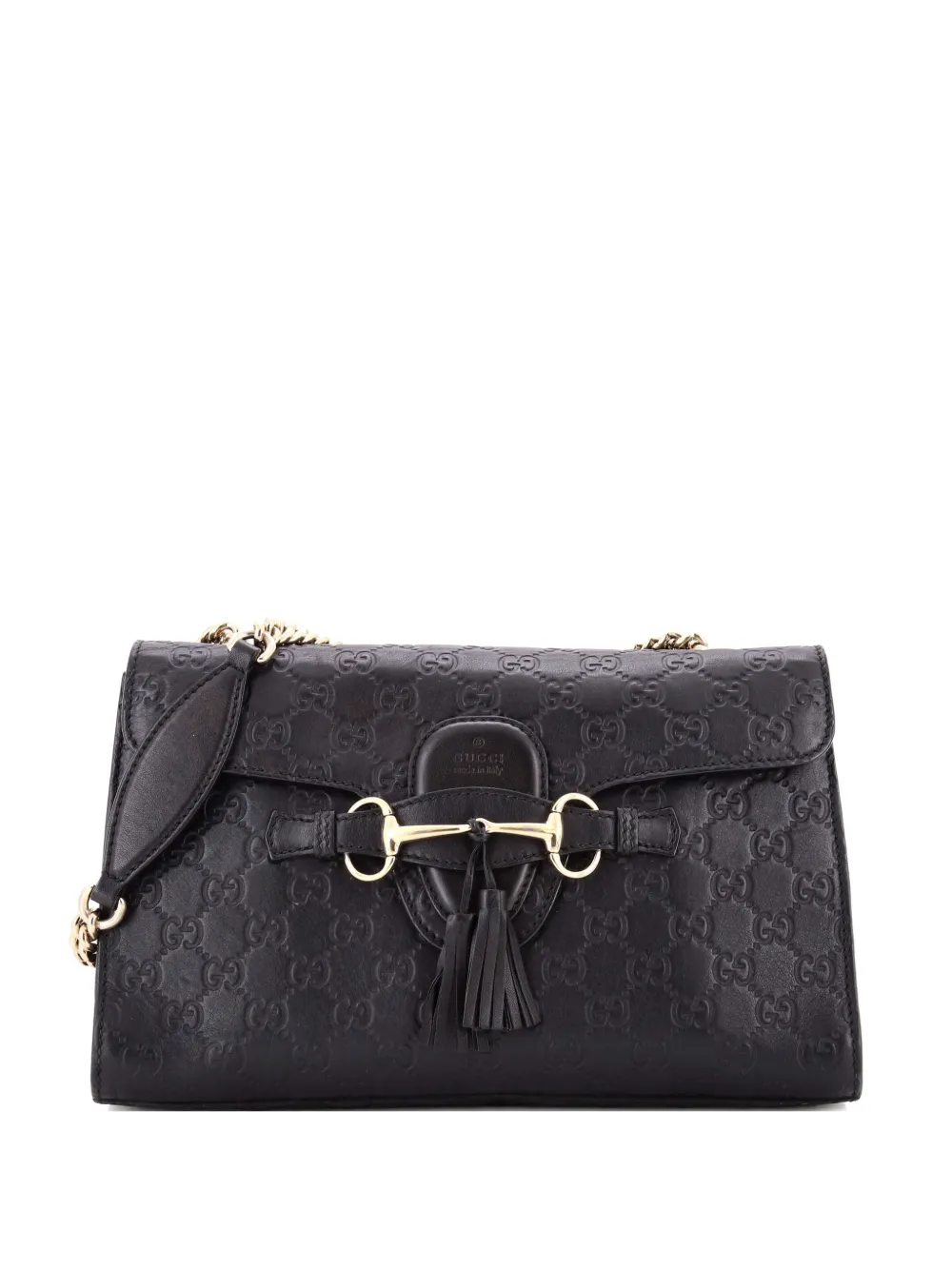 Gucci Pre-Owned Borsa a spalla Emily media in pelle Guccissima con battente e catena - Nero