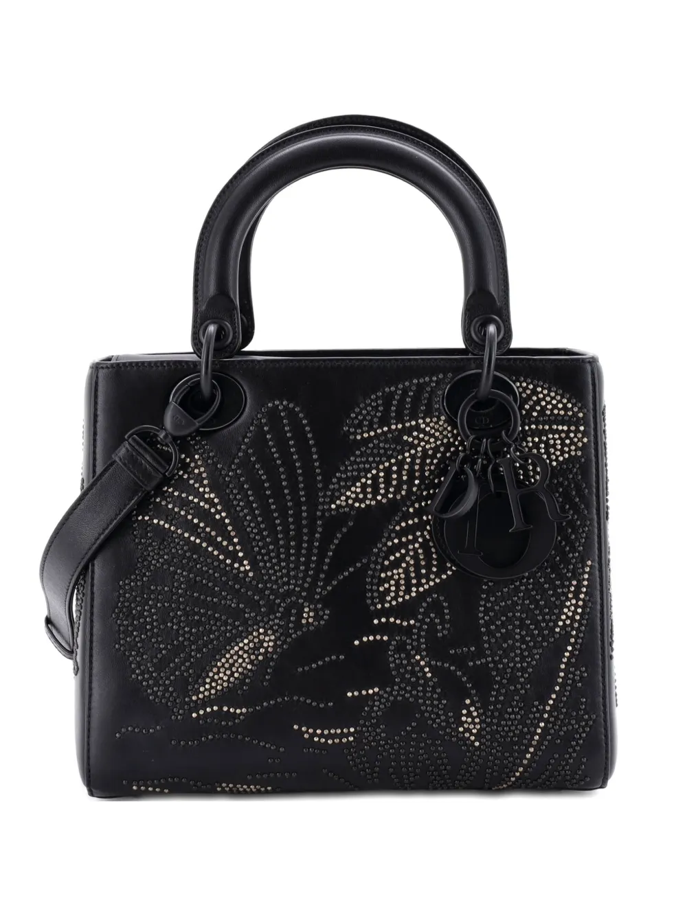Christian Dior Pre-Owned Butterfly Lady Dior Bag Embroidered and Beaded Leather Medium shoulder bag - Nero