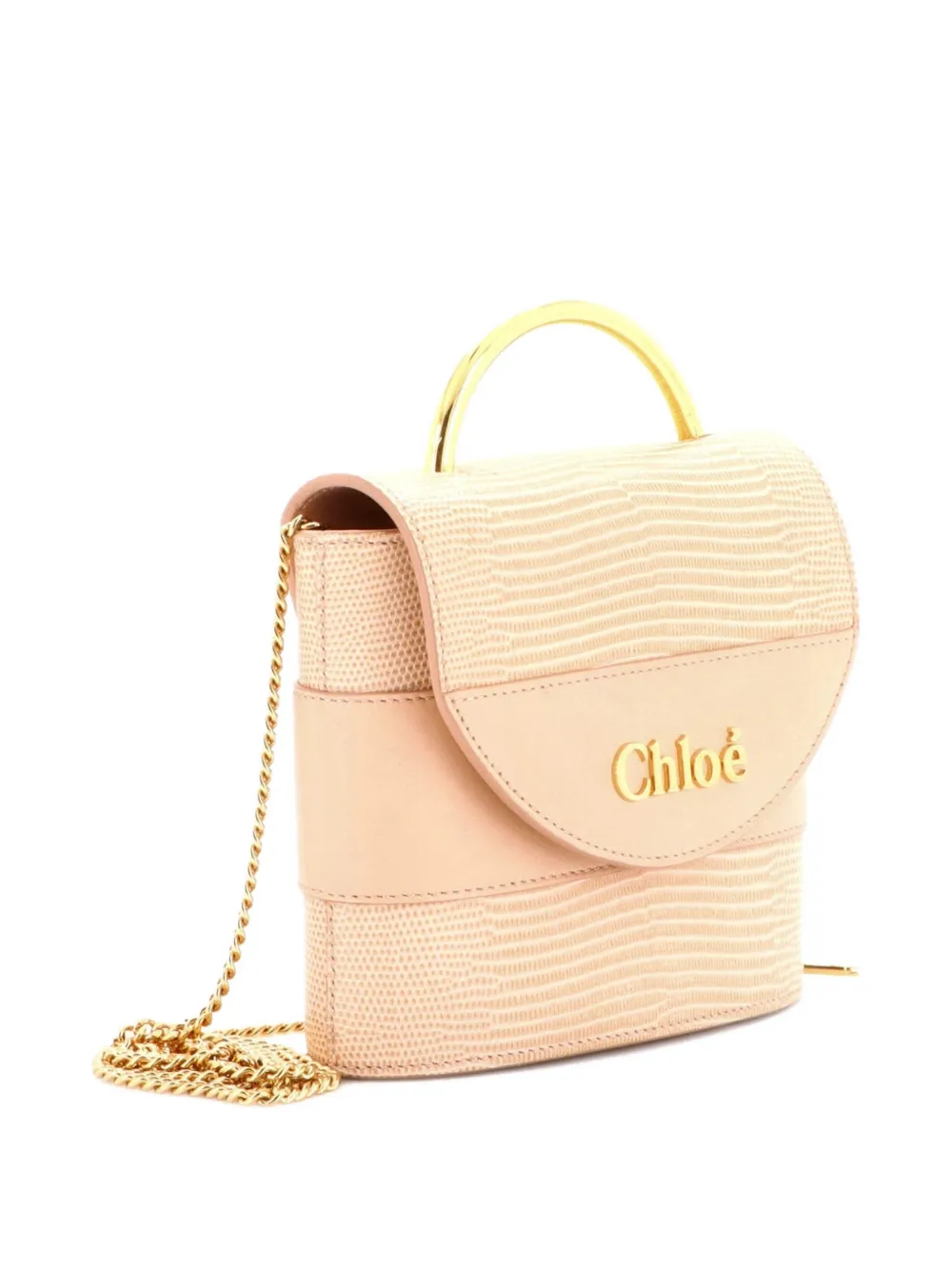  Chloé Pre-owned Aby Lock Bag Lizard Embossed Leather Small Crossbody Bag - Neutrals 