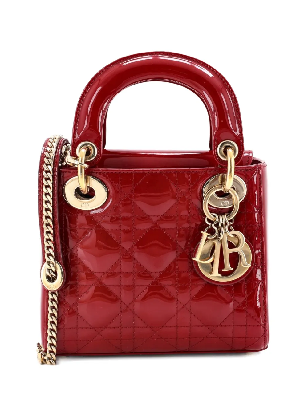 Christian Dior Pre-Owned Lady Dior Chain Bag Cannage Quilt Patent Mini satchel - Rosso
