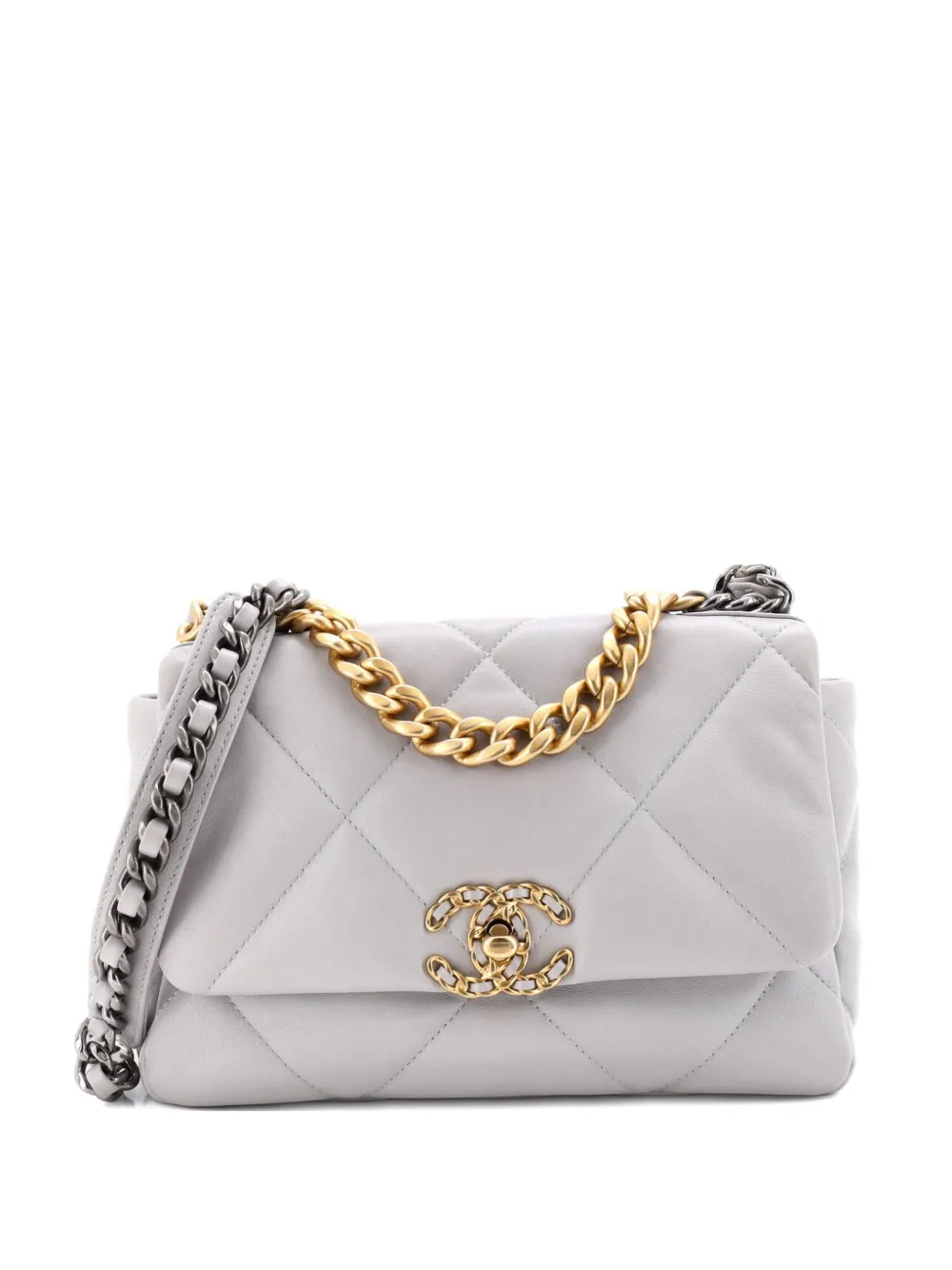CHANEL Pre-Owned 19 Flap Bag Quilted Leather Medium crossbody bag - Grigio