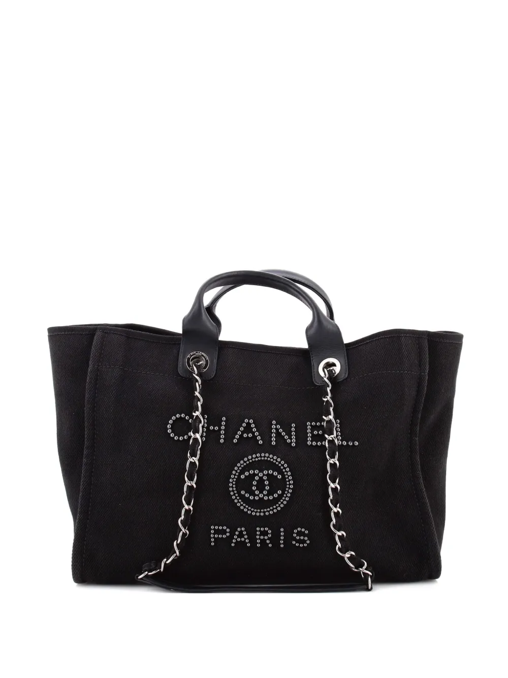 CHANEL Pre-Owned Borsa tote Deauville media in tela con decorazione - Nero
