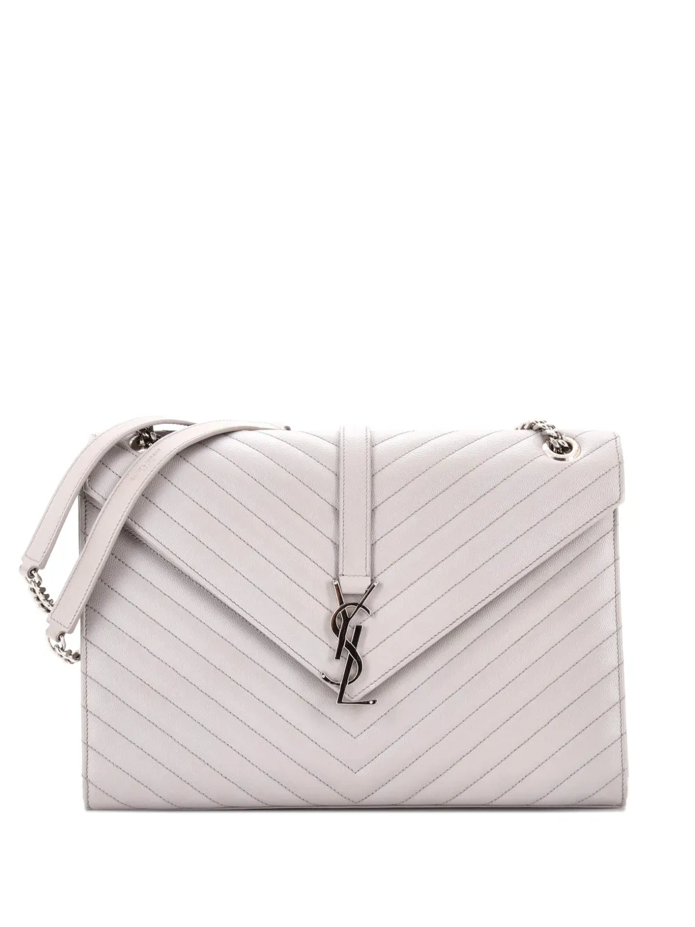 Saint Laurent Pre-Owned Classic Monogram Envelope Satchel Matelasse Chevron Leather Large shoulder bag - Grigio