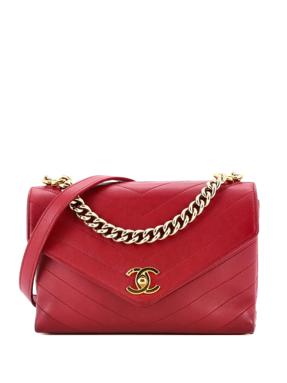 CHANEL Pre-Owned Coco Chevron Flap Bag Stitched Calfskin Small shoulder bag - Rosso