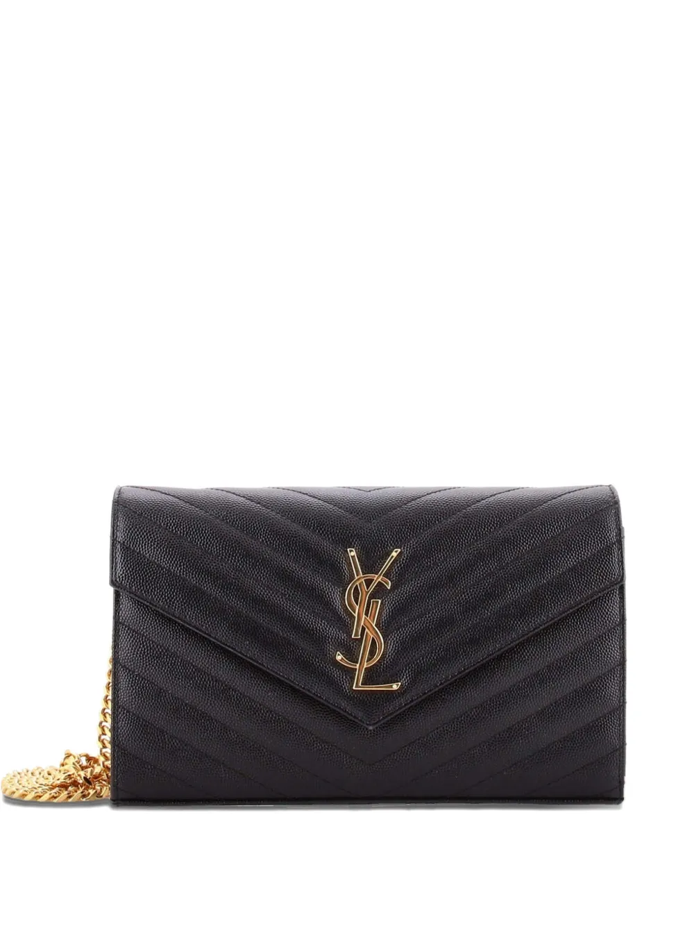 Saint Laurent Pre-Owned Classic Monogram Wallet on Chain Matelasse Chevron Leather Medium crossbody bag - Nero