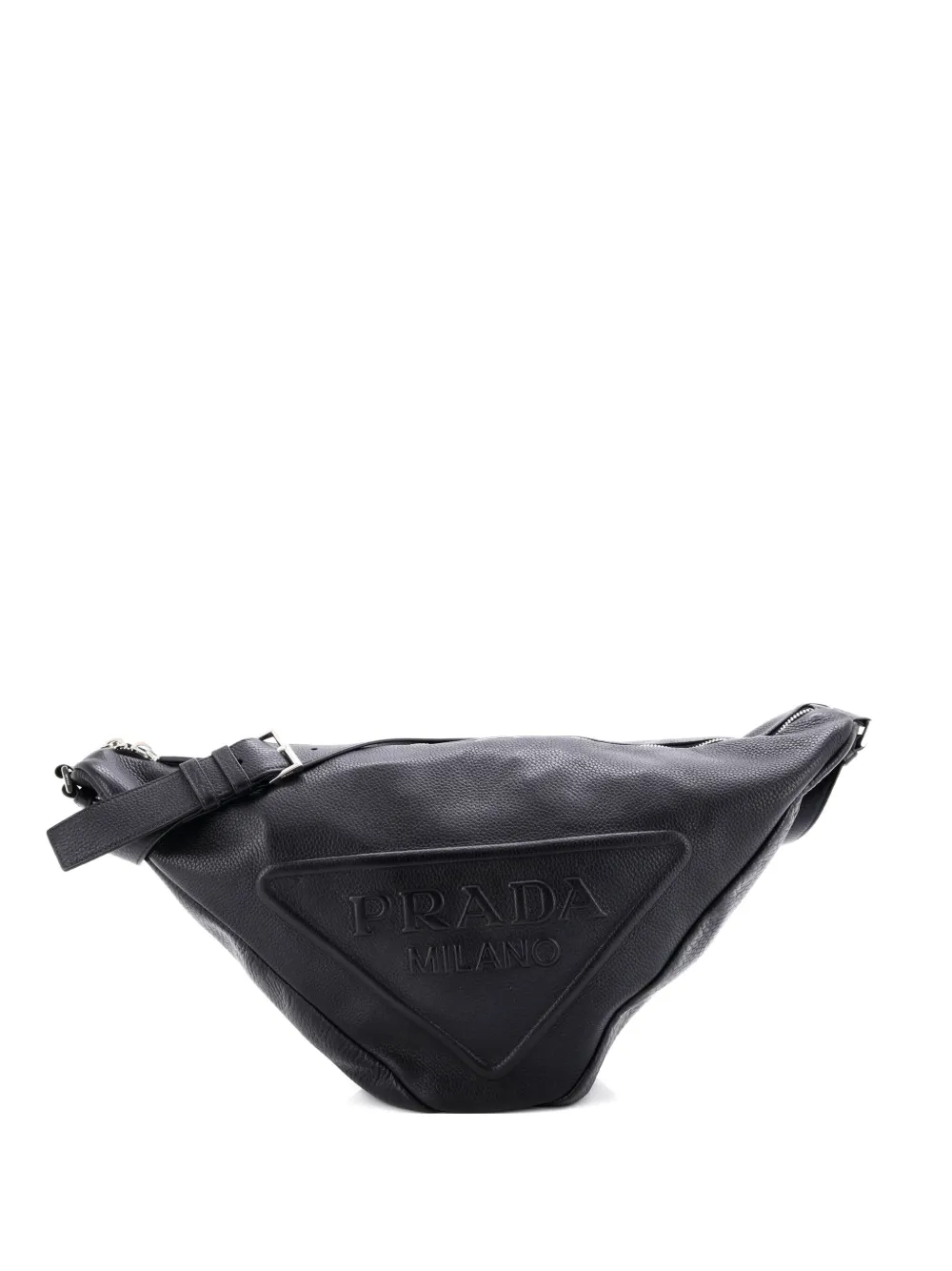 Prada Pre-Owned Triangle Logo Zip Messenger Leather Large crossbody bag - Nero