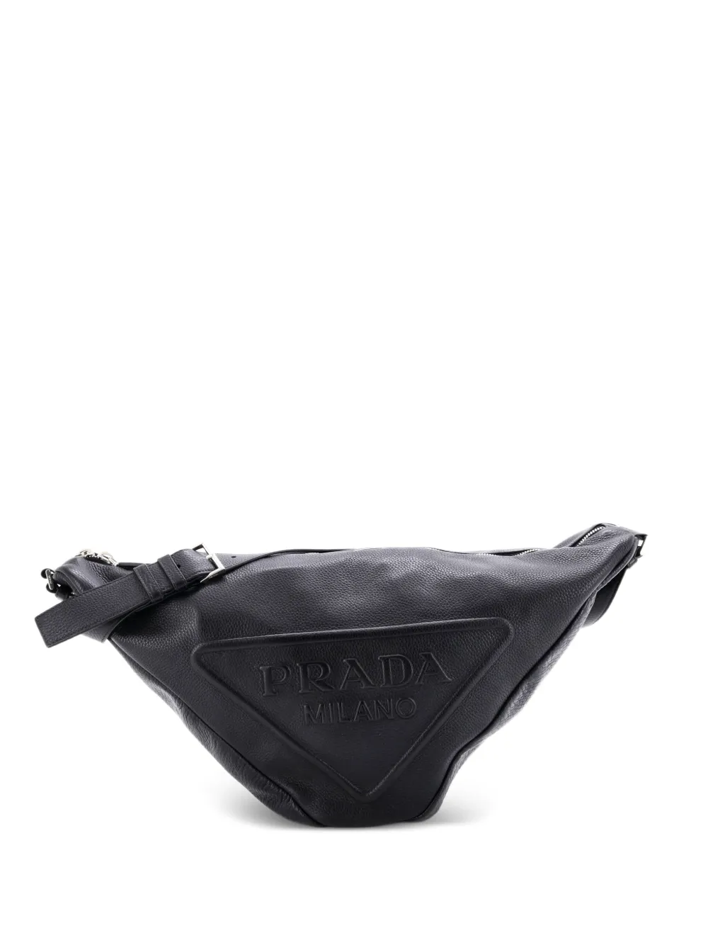 Prada Pre-Owned Triangle Logo Zip Messenger Leather Large crossbody bag - Nero