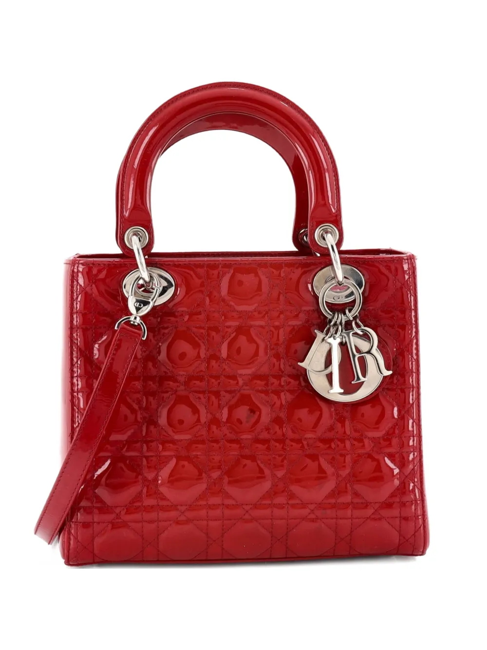 Christian Dior Pre-Owned Lady Dior NM Bag Cannage Quilt Patent Medium satchel - Rosso