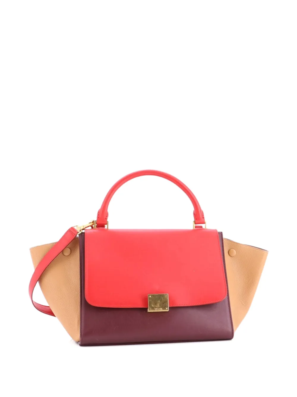 Bicolor Trapeze Bag Leather Small Satchel