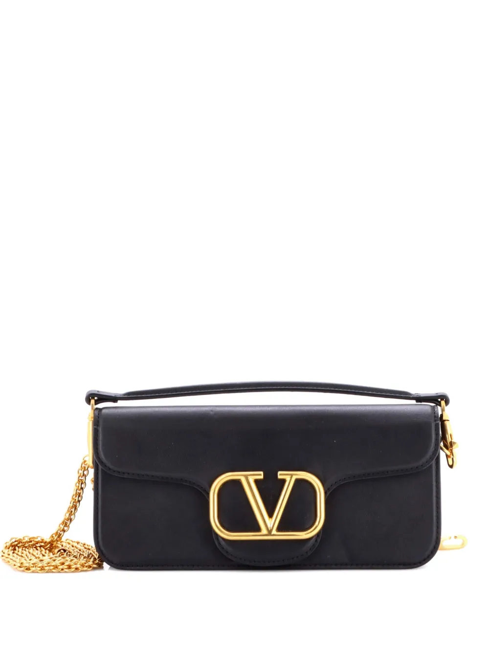 Pre-owned Valentino Garavani Vlogo Loco Flap Leather Small Shoulder Bag In Black