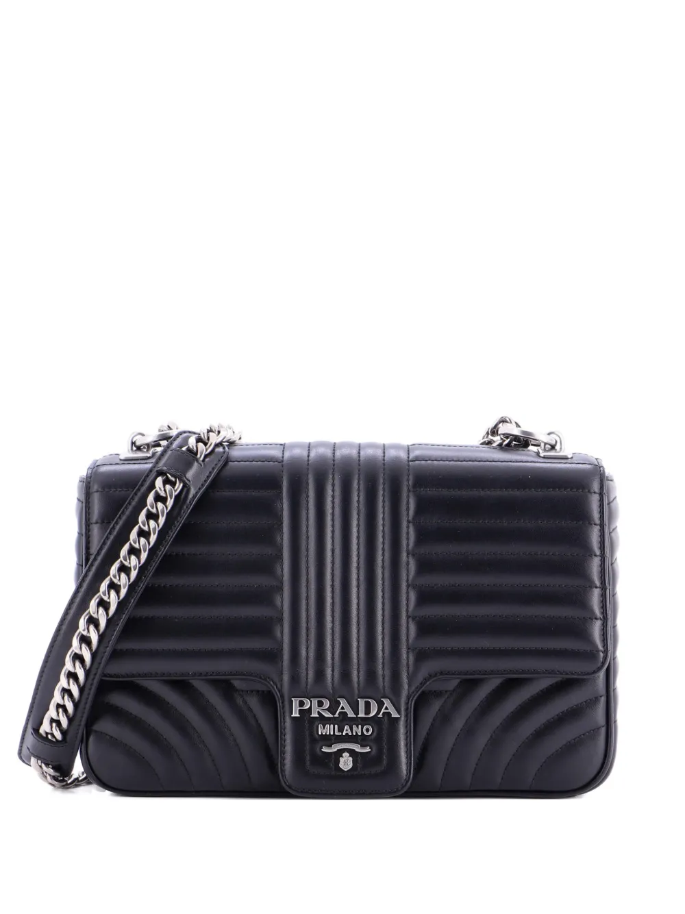 Prada Pre-Owned Chain Flap Diagramme Quilted Leather Large shoulder bag - Nero