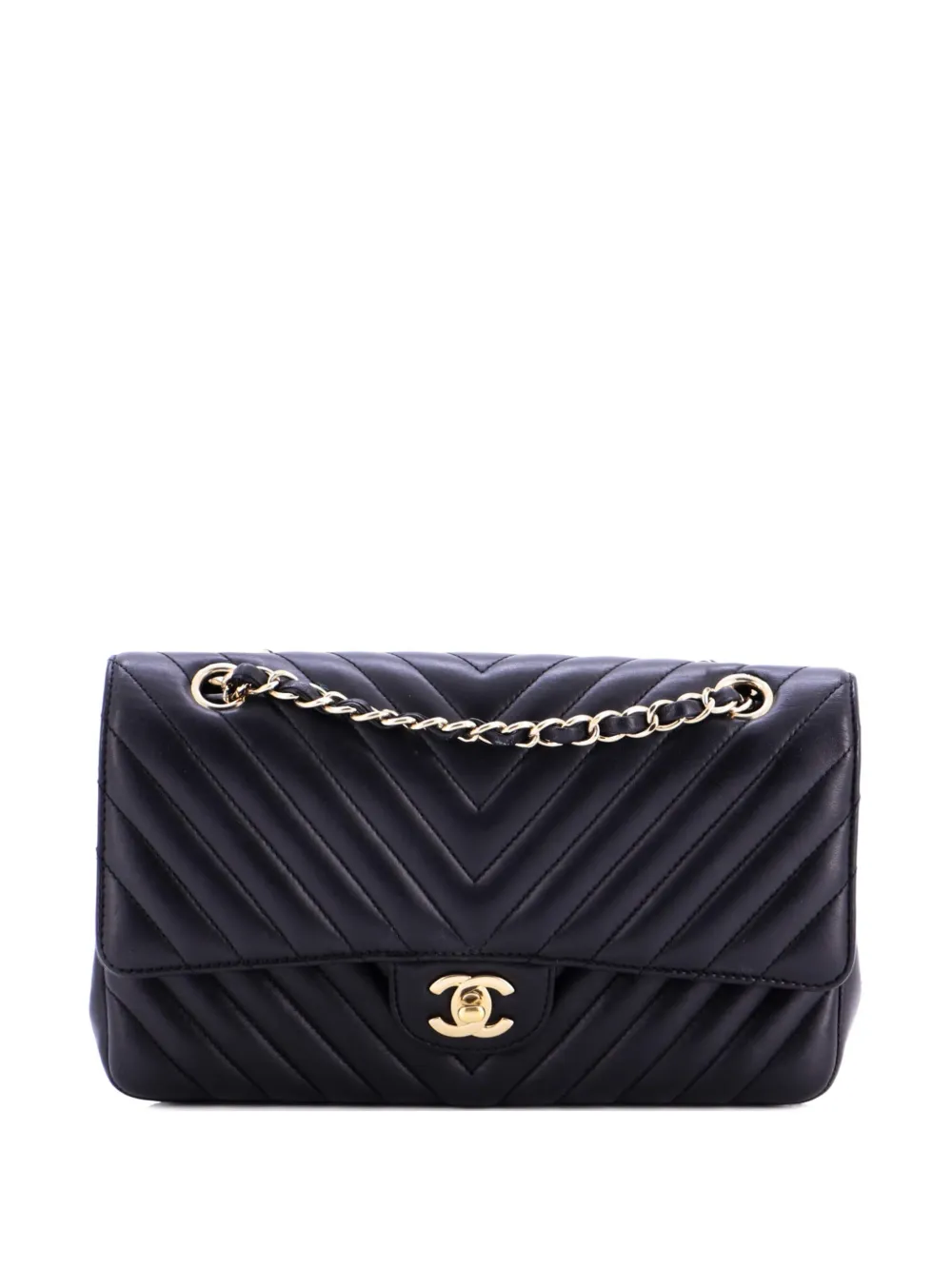 CHANEL Pre-Owned Classic Double Flap Bag Chevron Lambskin Medium shoulder bag - Nero