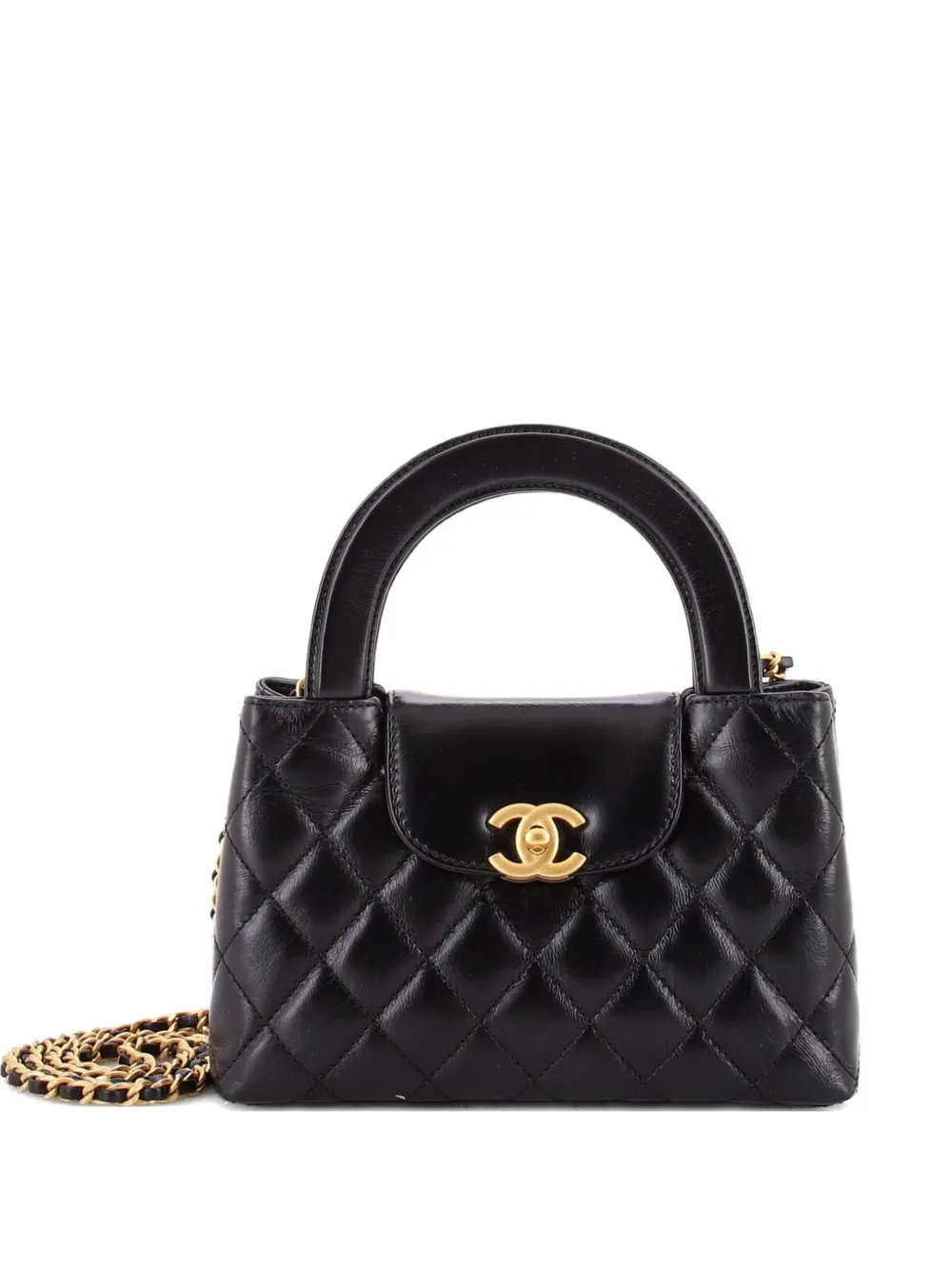 CHANEL Pre-Owned Kelly Top Handle Shopping Bag Quilted Shiny Aged Calfskin Mini satchel - Nero