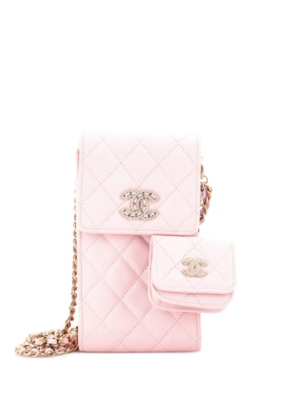 CHANEL Pre-Owned Crystal CC Flap Phone Holder with AirPods Pro Case Quilted Caviar crossbody bag - Rosa