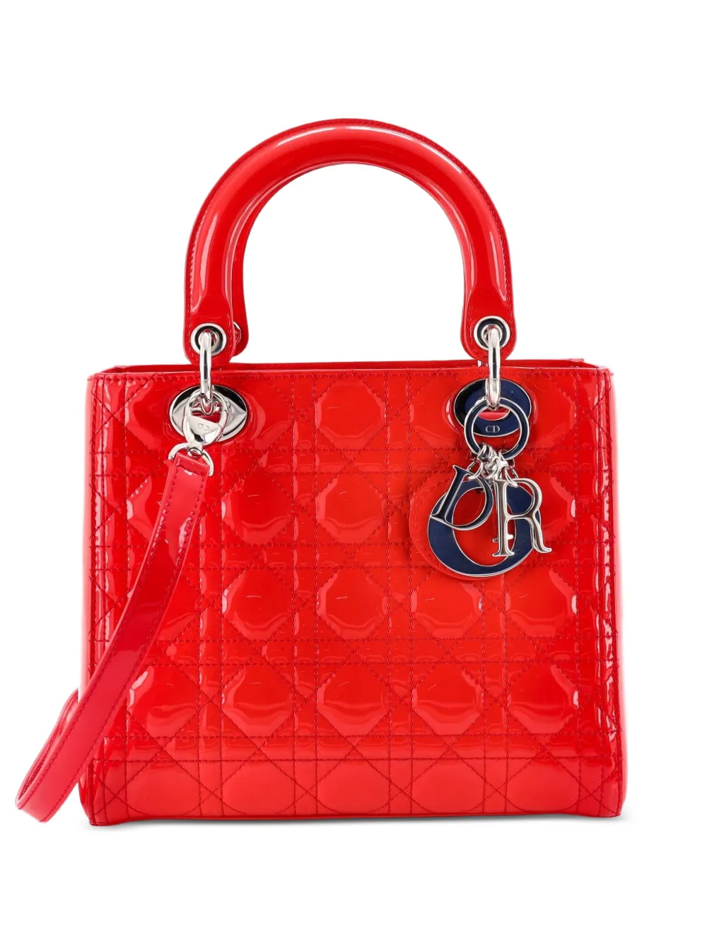 Christian Dior Pre-Owned Lady Dior Bag Cannage Quilt Patent Medium satchel - Rosso