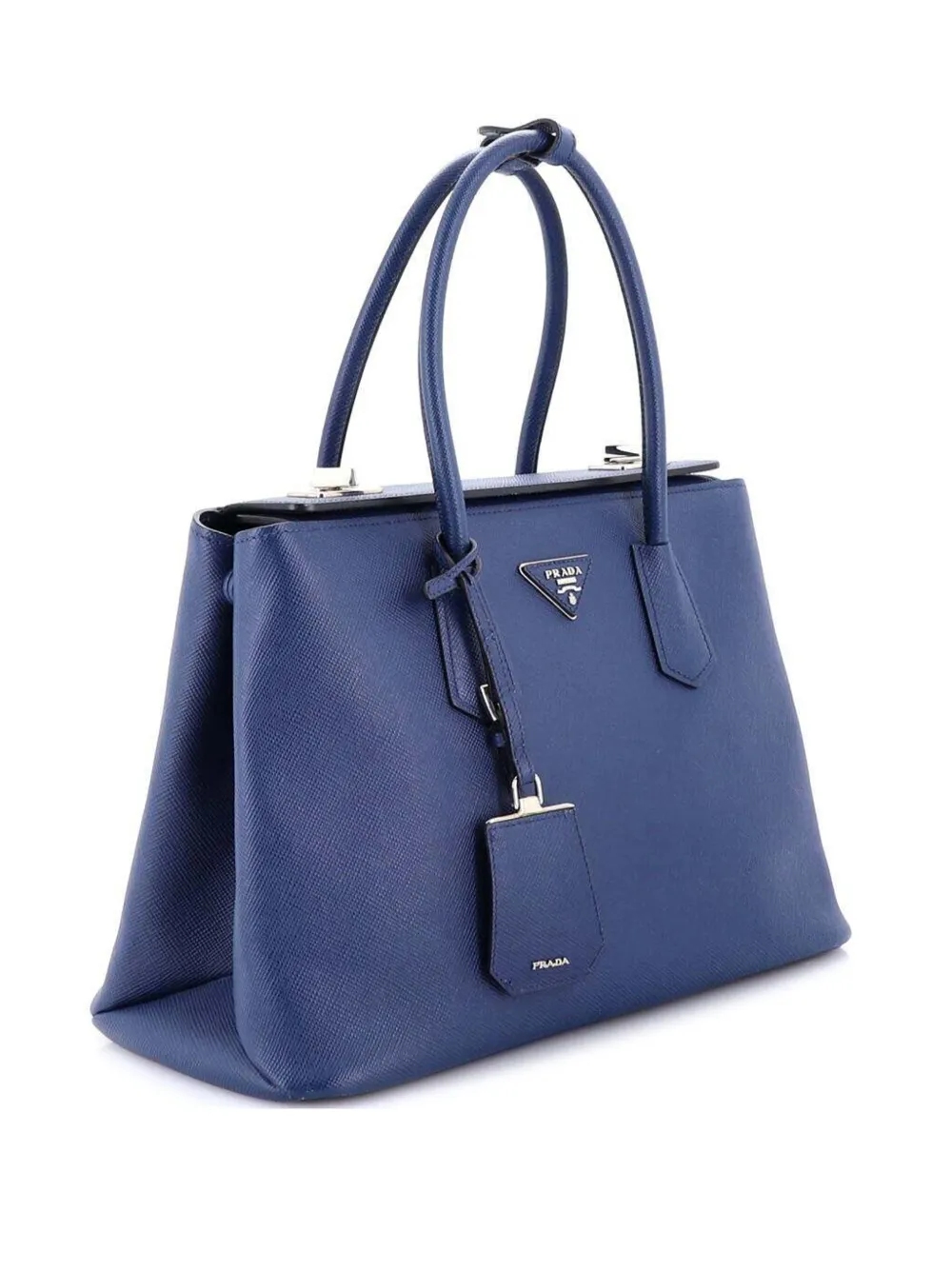 Prada Pre-Owned Borsa tote Turnlock Cuir Twin piccola in pelle Saffiano - Blu