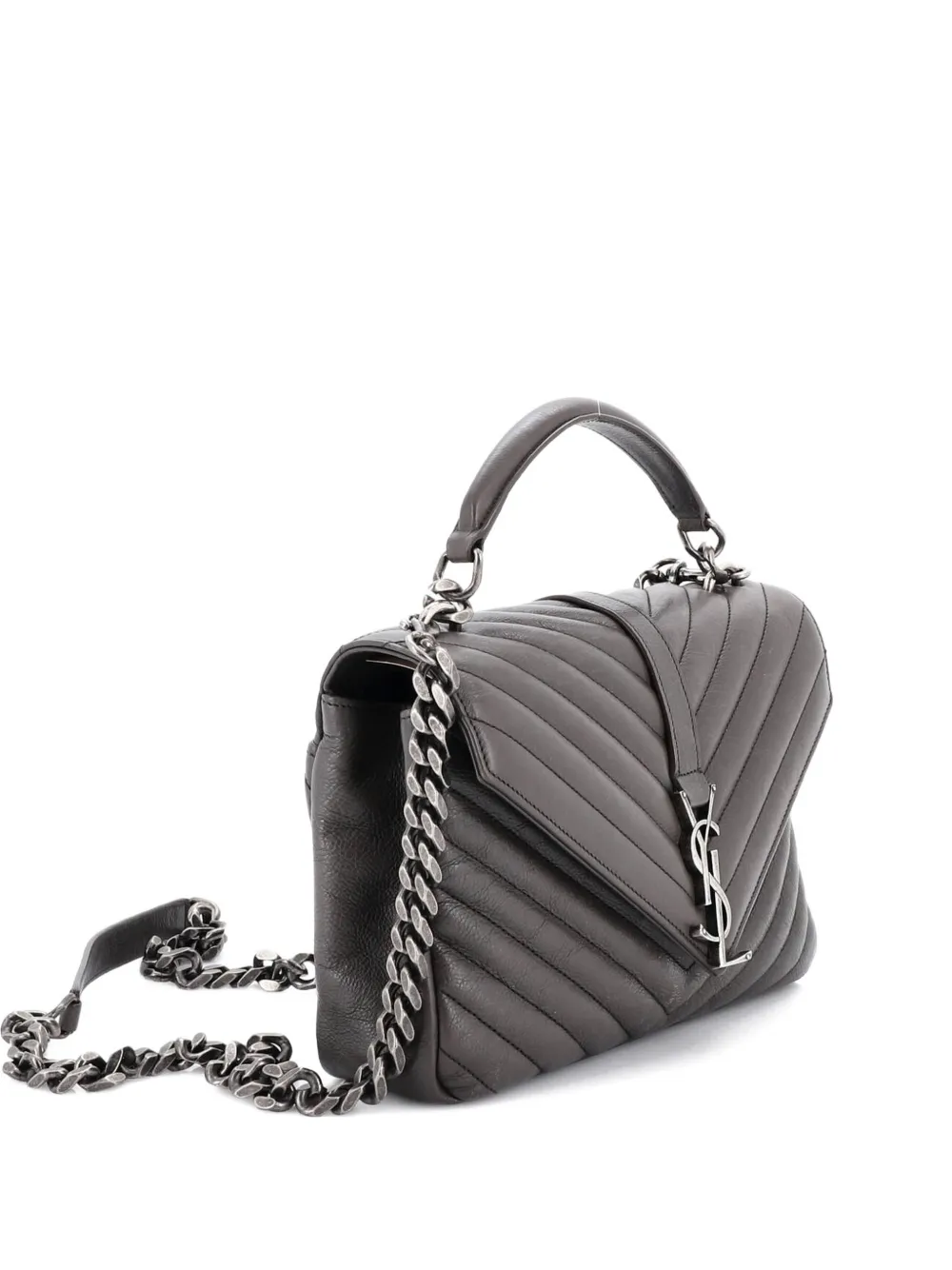 Saint Laurent Pre-Owned Classic Monogram College Bag Matelasse Chevron Leather Medium crossbody bag - Grigio