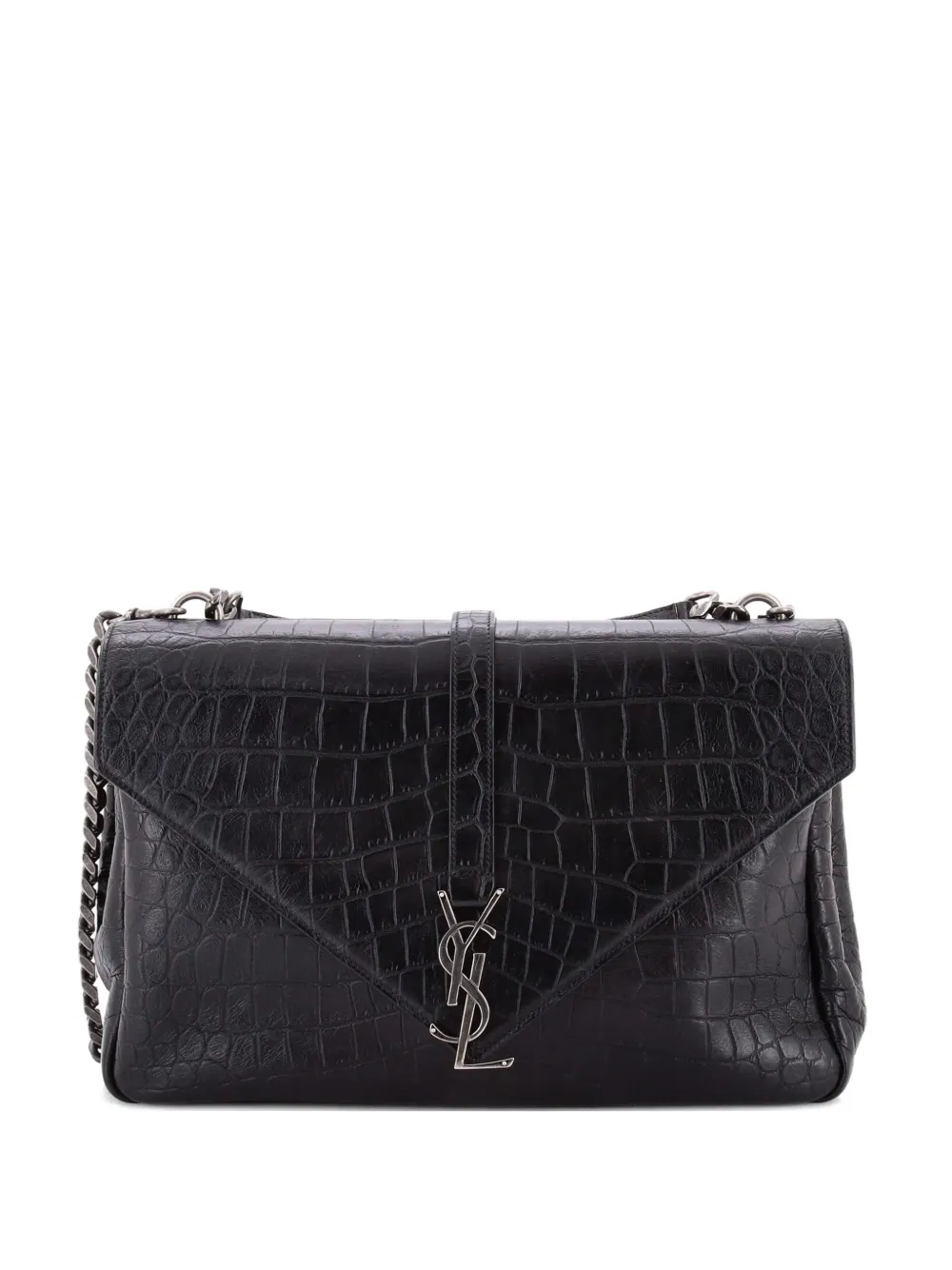 Saint Laurent Pre-Owned Classic Monogram College Bag Crocodile Embossed Leather Large satchel - Nero