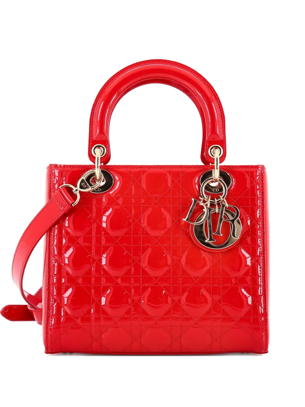 Christian Dior Pre-Owned Lady Dior Bag Cannage Quilt Patent Medium satchel - Rosso