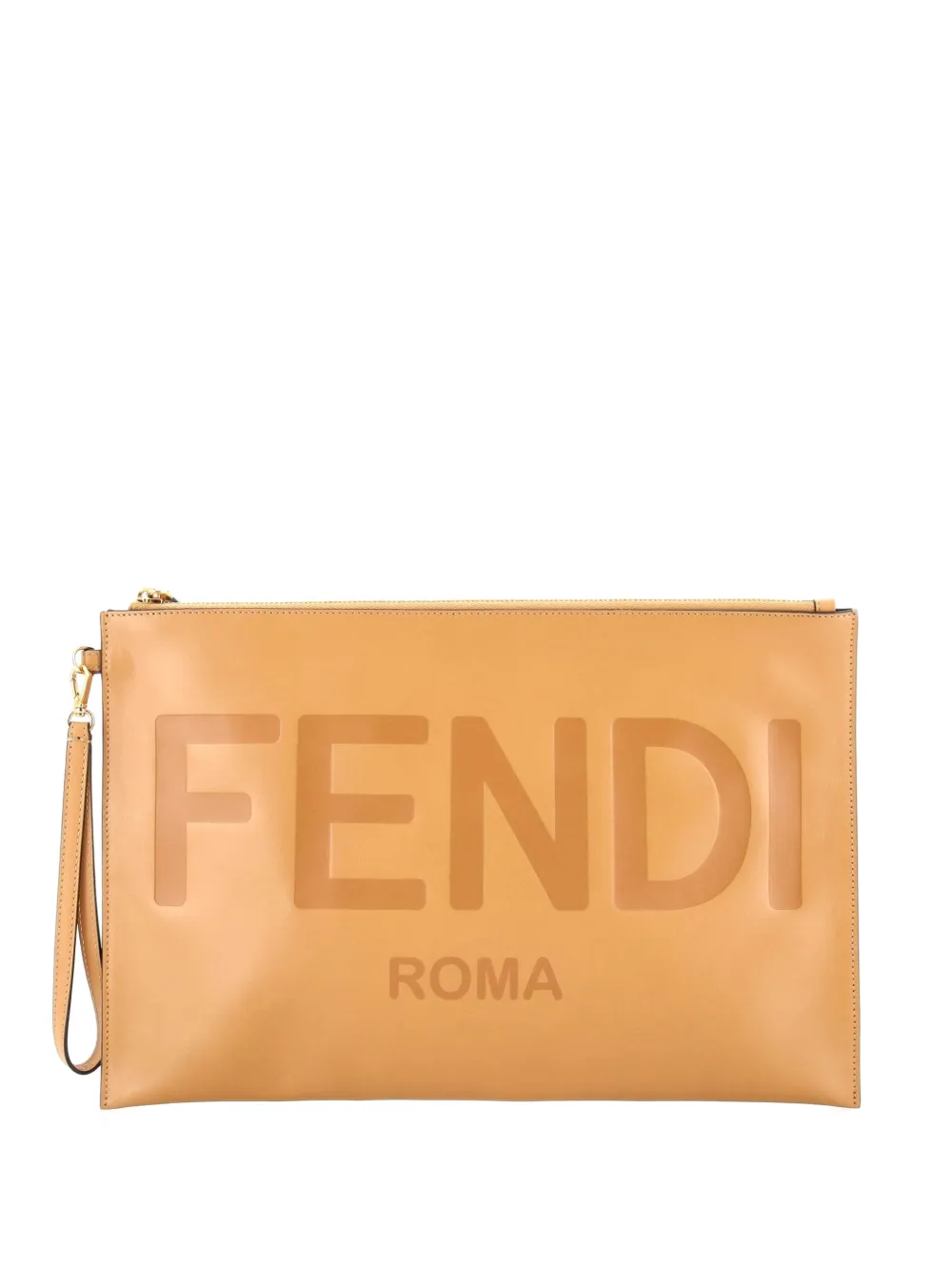 Fendi Pre-Owned Logo Flat Wristlet Pouch Embossed Leather Large clutch bag - Toni neutri