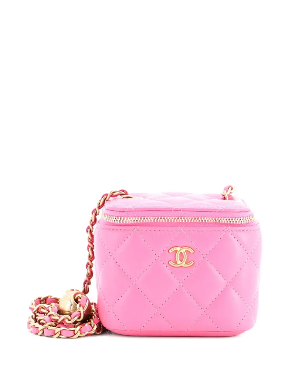 CHANEL Pre-Owned Pearl Crush Vanity Case with Chain Quilted Lambskin Mini clutch bag - Rosa