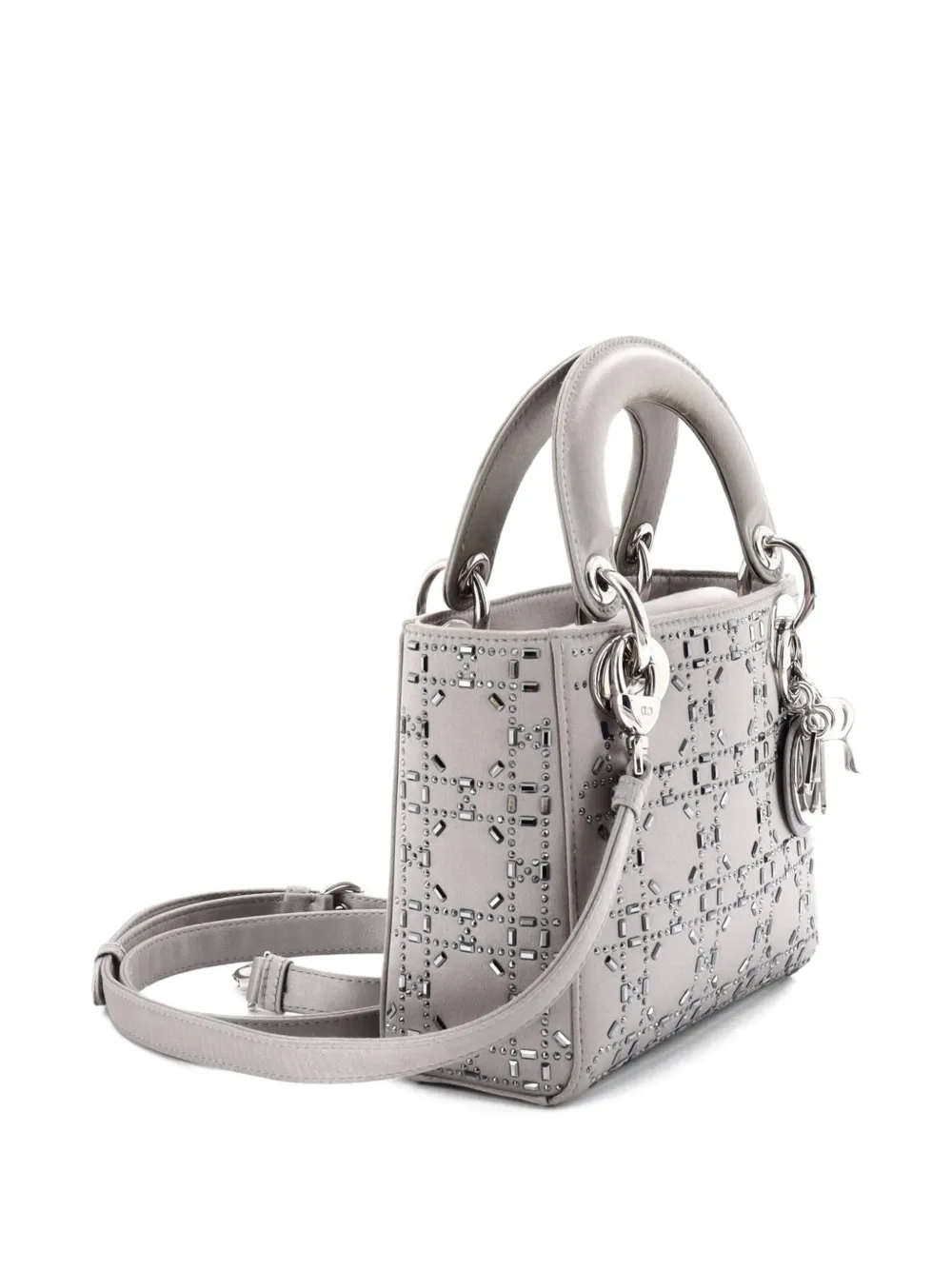 Lady Dior Bag Crystal Embellished Cannage Quilt Satin Mini Satchel