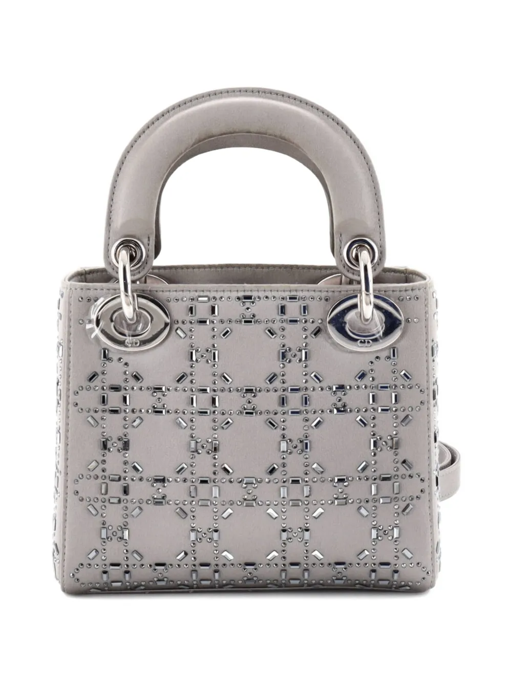 Lady Dior Bag Crystal Embellished Cannage Quilt Satin Mini Satchel