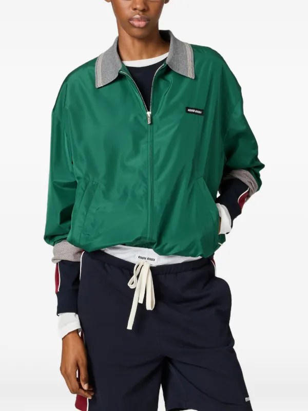 Miu Miu ribbed-knit Zip Bomber Jacket | Green | FARFETCH