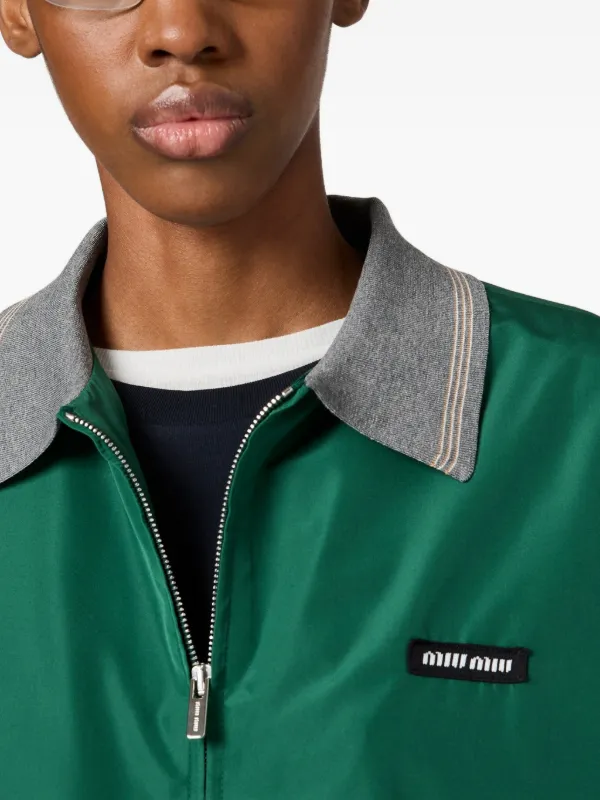 Miu Miu ribbed-knit Zip Bomber Jacket | Green | FARFETCH