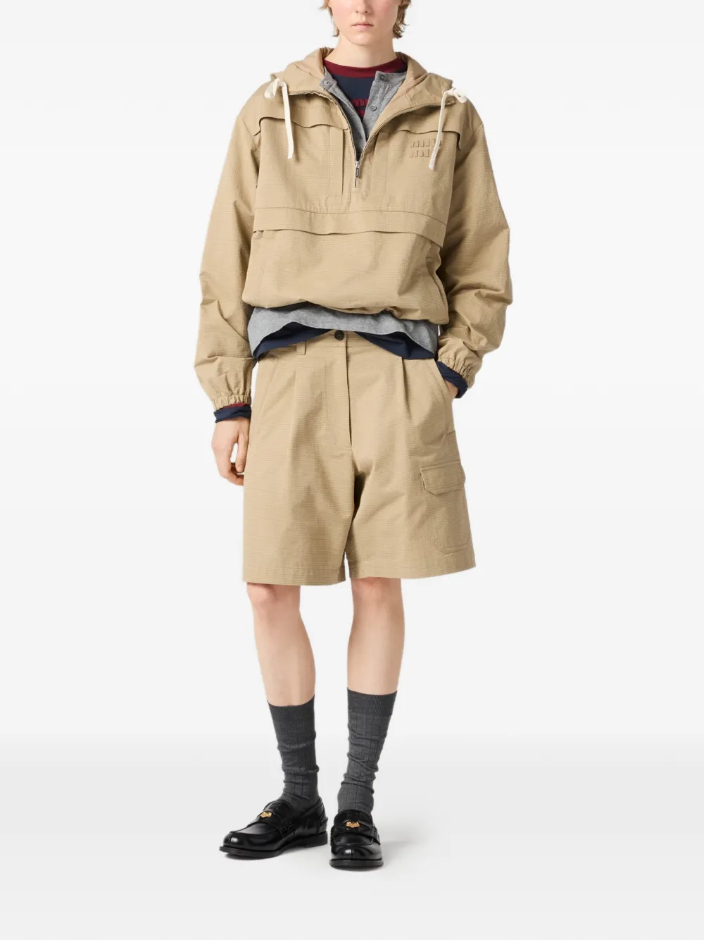  Miu Miu Logo-detail Tailored Shorts - Neutrals 