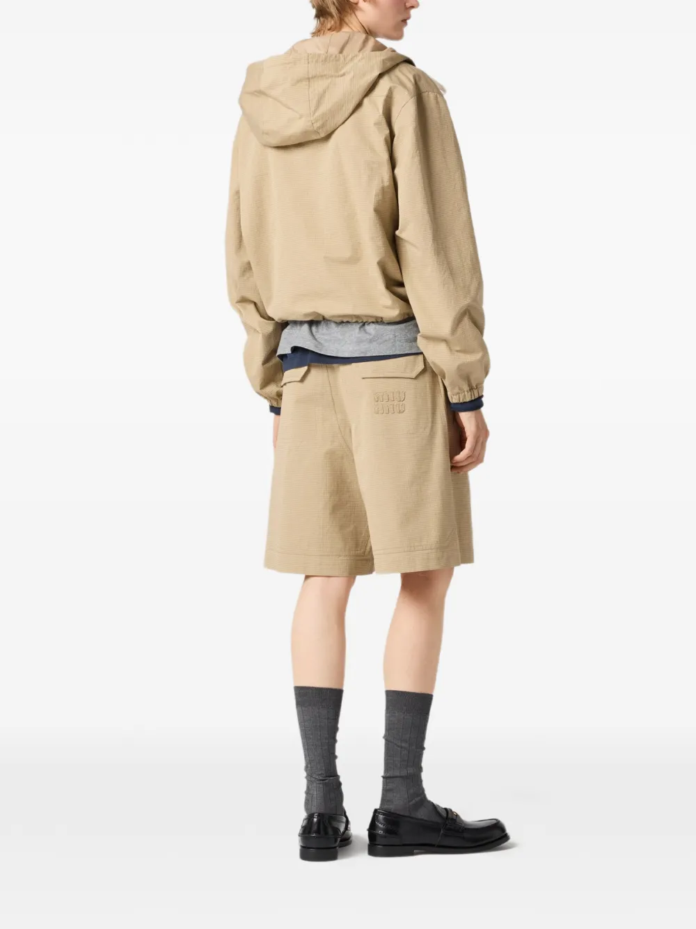  Miu Miu Logo-detail Tailored Shorts - Neutrals 