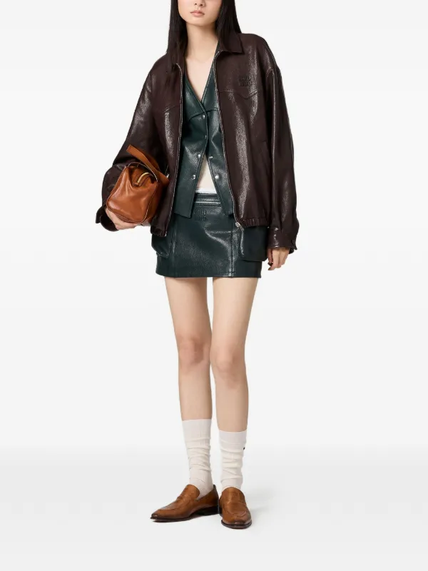 Miu Miu ダークブラウン ライダースジャケット 38 Miu Miu Leather Jacket | Brown | FARFETCH