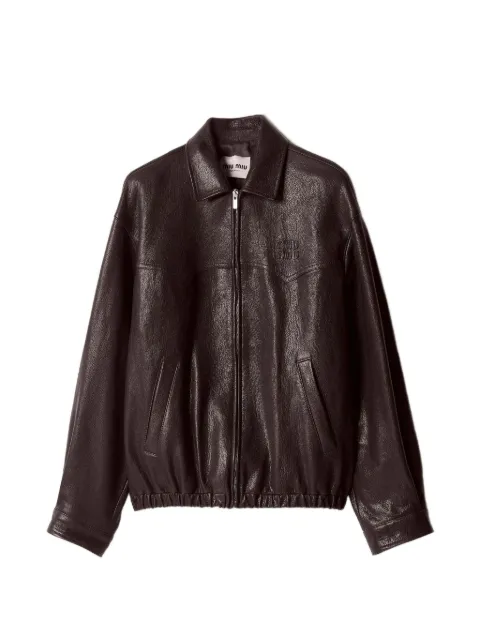 Miu Miu logo-relief regular-fit leather jacket