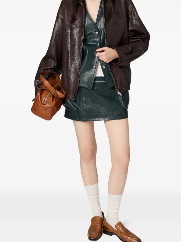 Miu Miu レザージャケット | ブラウン | FARFETCH JP