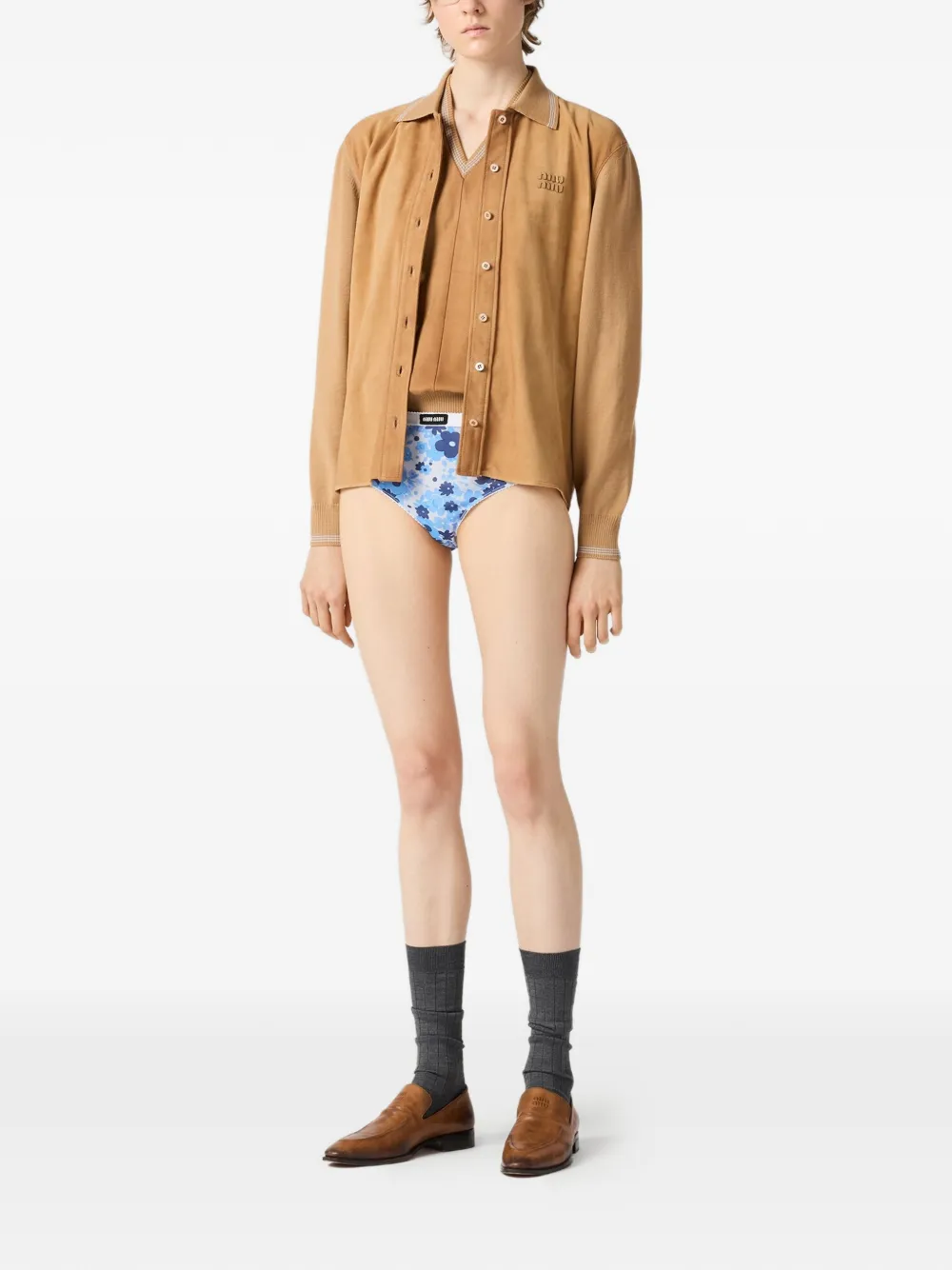 Miu Ribgebreid hemd Bruin