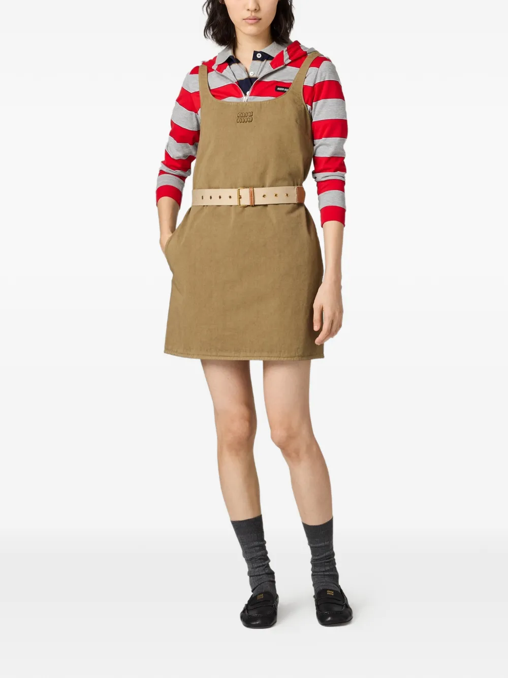 Miu Mini-jurk met diepe ronde hals Bruin