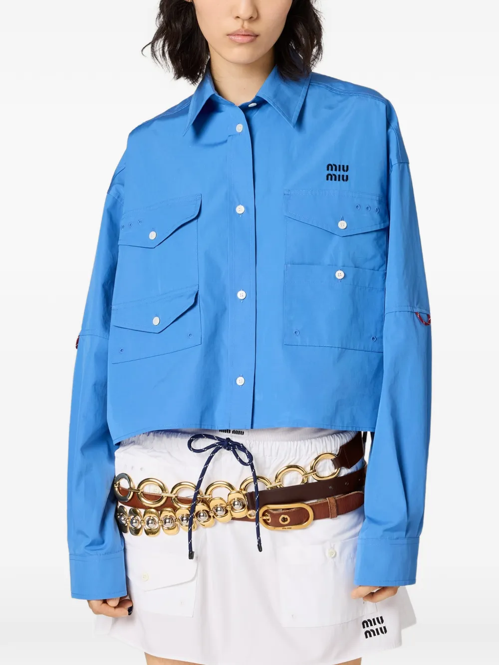 Miu Miu flap-pockets logo-detail mini skirt - Wit