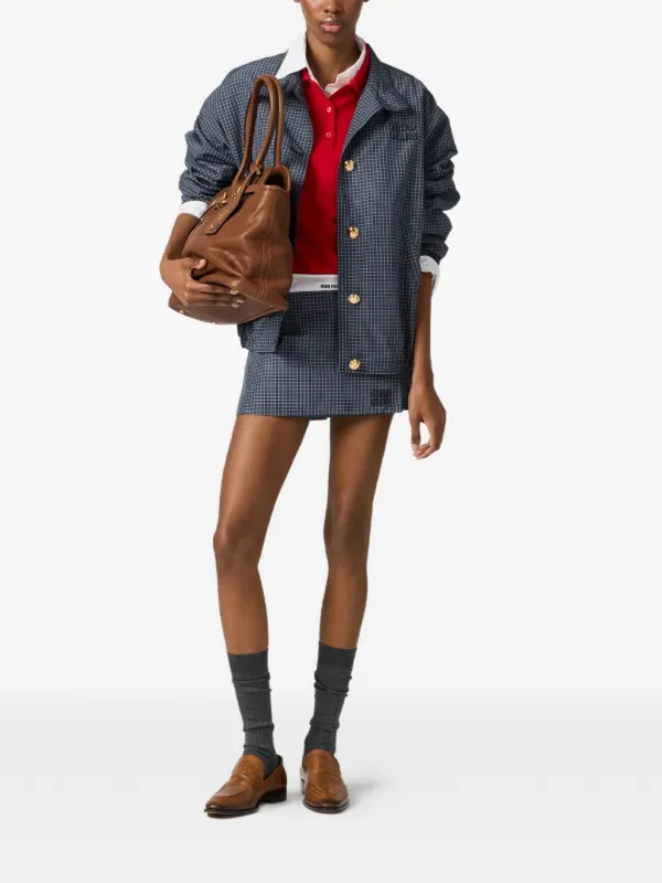 Miu Miu check-pattern Oversized Jacket | Blue | FARFETCH