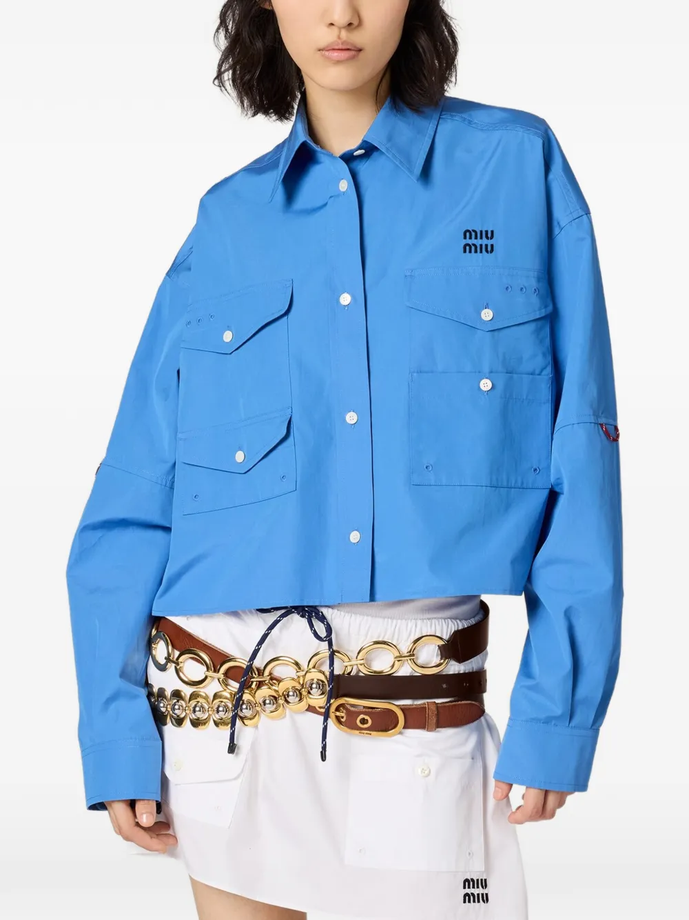 Miu Miu logo-embroidered front-pockets shirt - Blauw