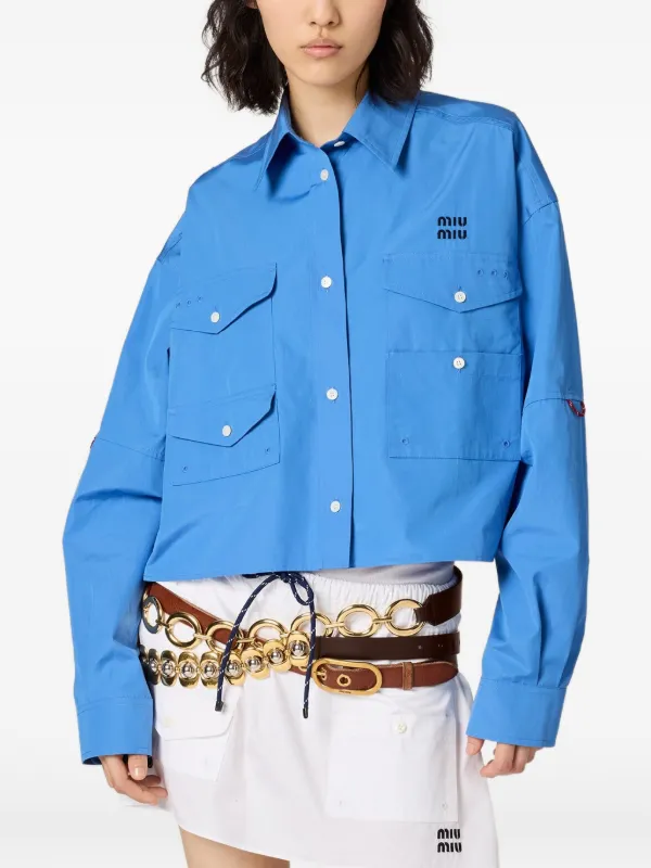 Miu Miu クロップド シャツ | ブルー | FARFETCH JP